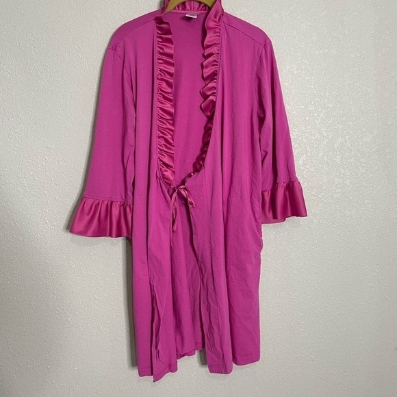 NATORI Pink Ruffle Satin Robe Small - Picture 3 of 8